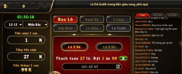 Lô đề là trò chơi phổ biến tại Go88