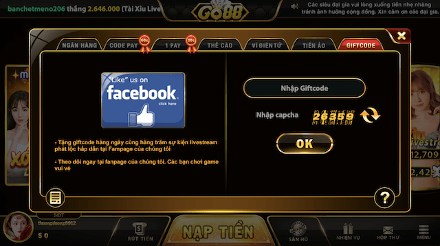 Gửi tiền về Go88 bằng cách đổi giftcode