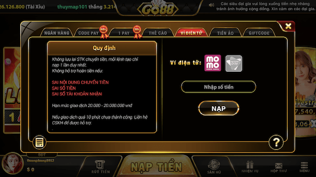 Gửi tiền Go88 cực nhanh về ví điện tử